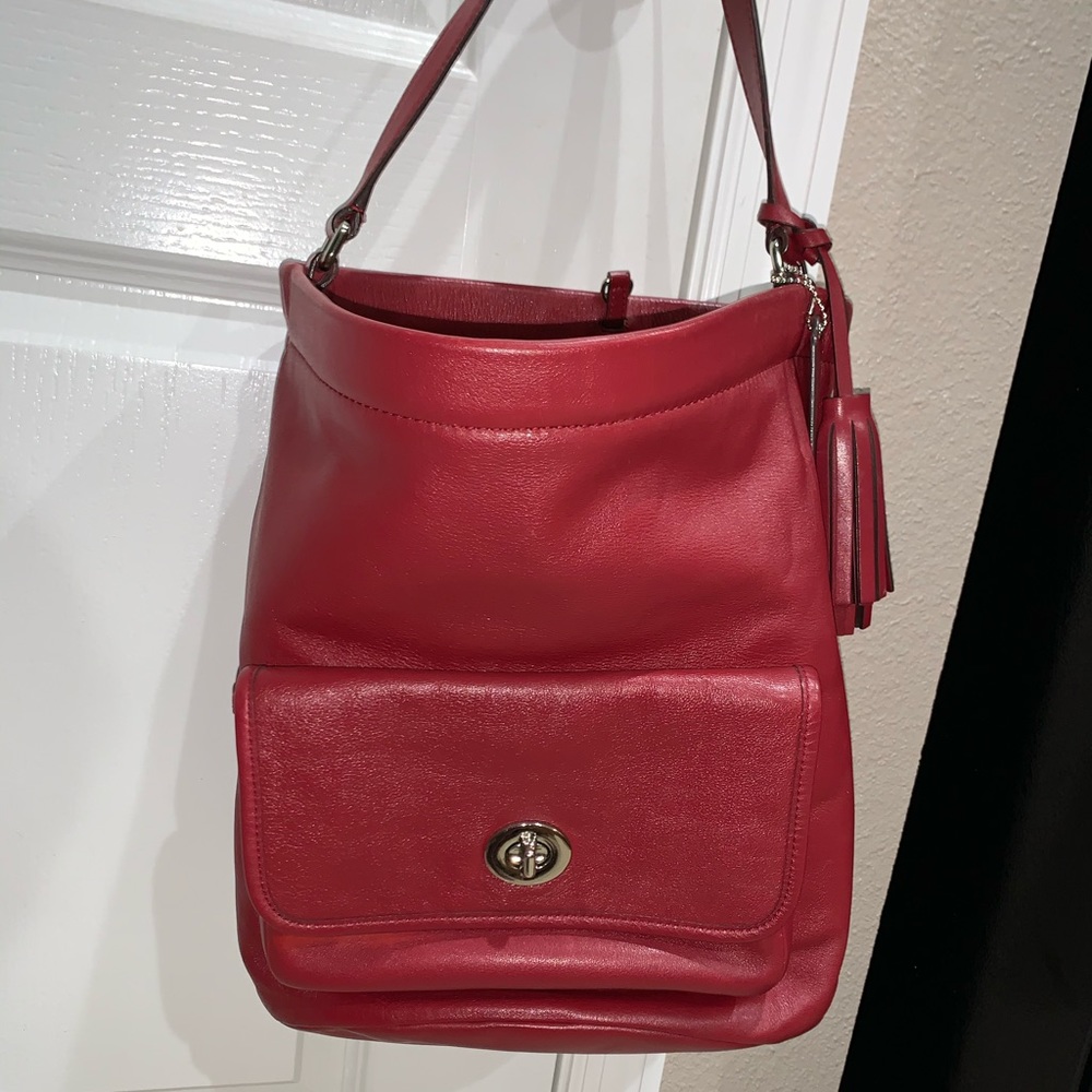 Red coach leather bag